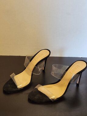 SCHUTZ Womens Shoes Heel Slide Sandals Transparent Strap Black Size 7.5B